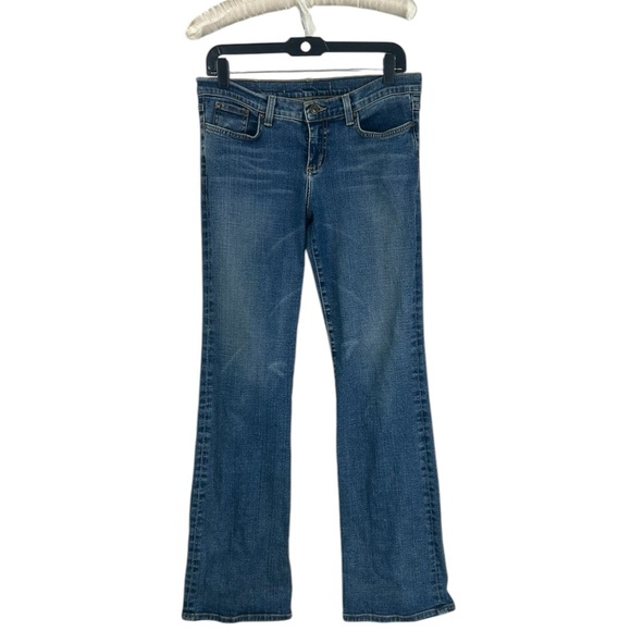 bebe Vintage Mid Rise Flare Leg Denim Jeans USA SZ 30 Tan Suede Back Logo Y2k - Picture 3 of 16